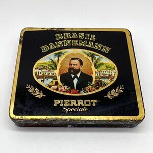 Vintage Brasil Dannemann Pierrot Speciale Cigar Tin Box Black Gold Rusted Patina
